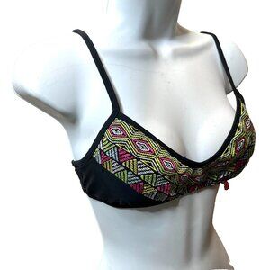 Bikini Lab Top Size Small Black Neon Pink Green White Festival Geometric Padded